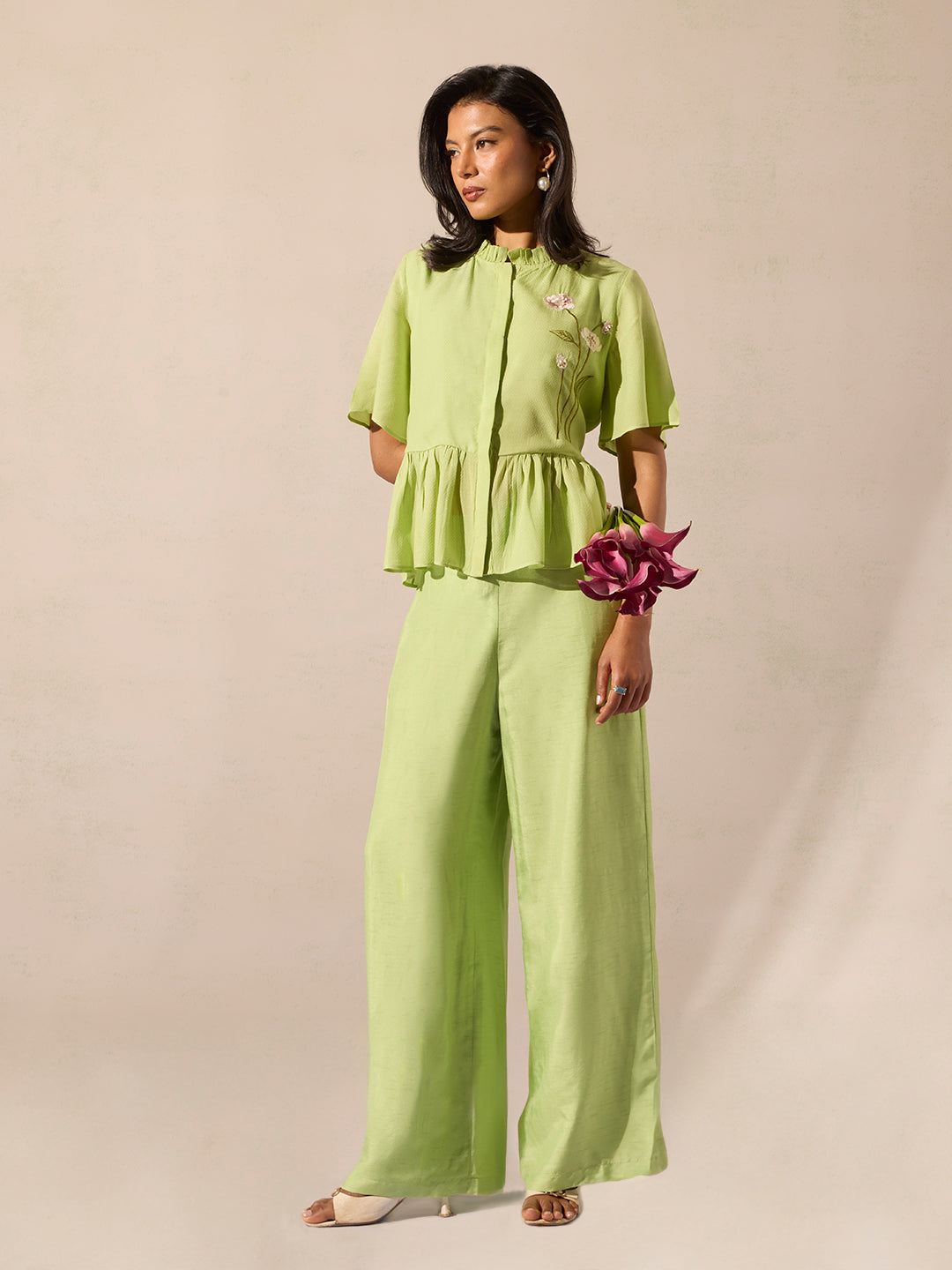 Samoh Floral Embroidered Top - Green