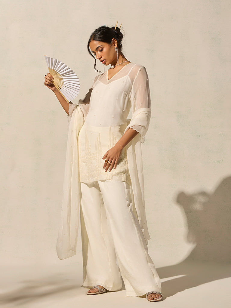 Embellished Kurta Set - Cream