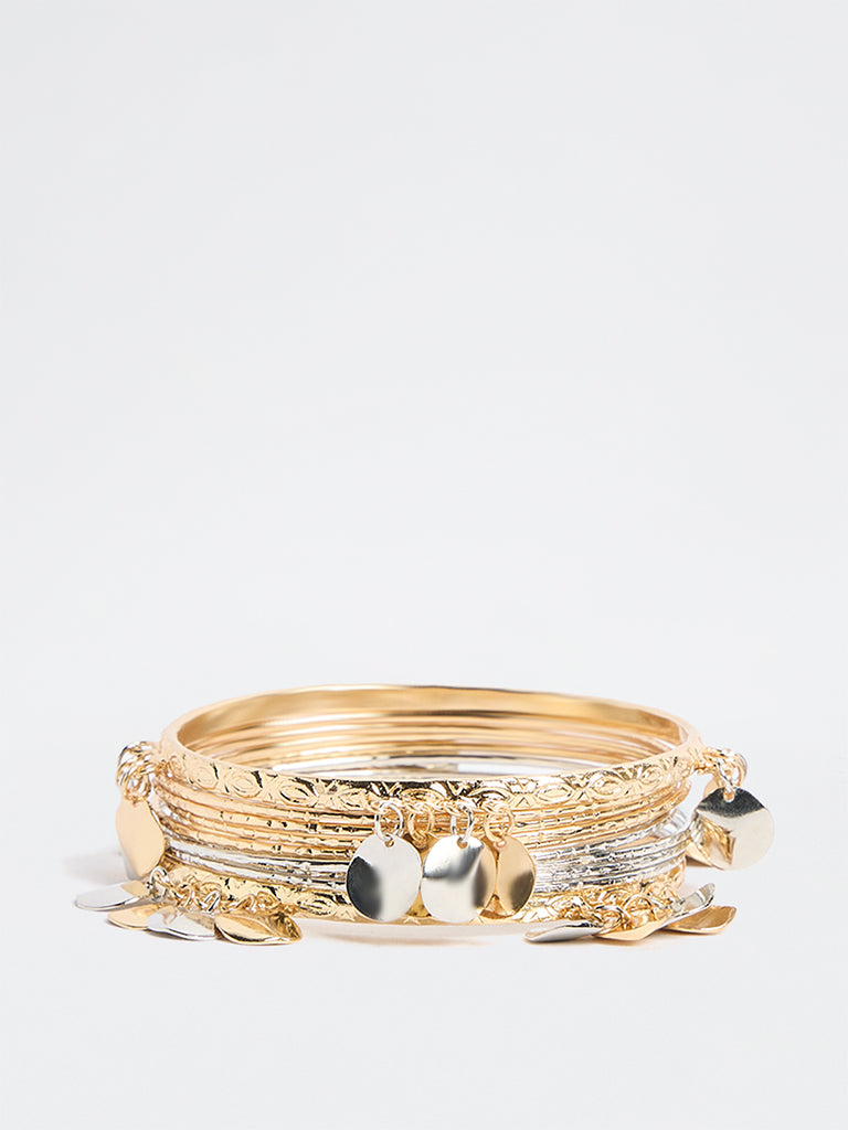Westside Accessories Dual Tone Textured Bangles - Pack of 10