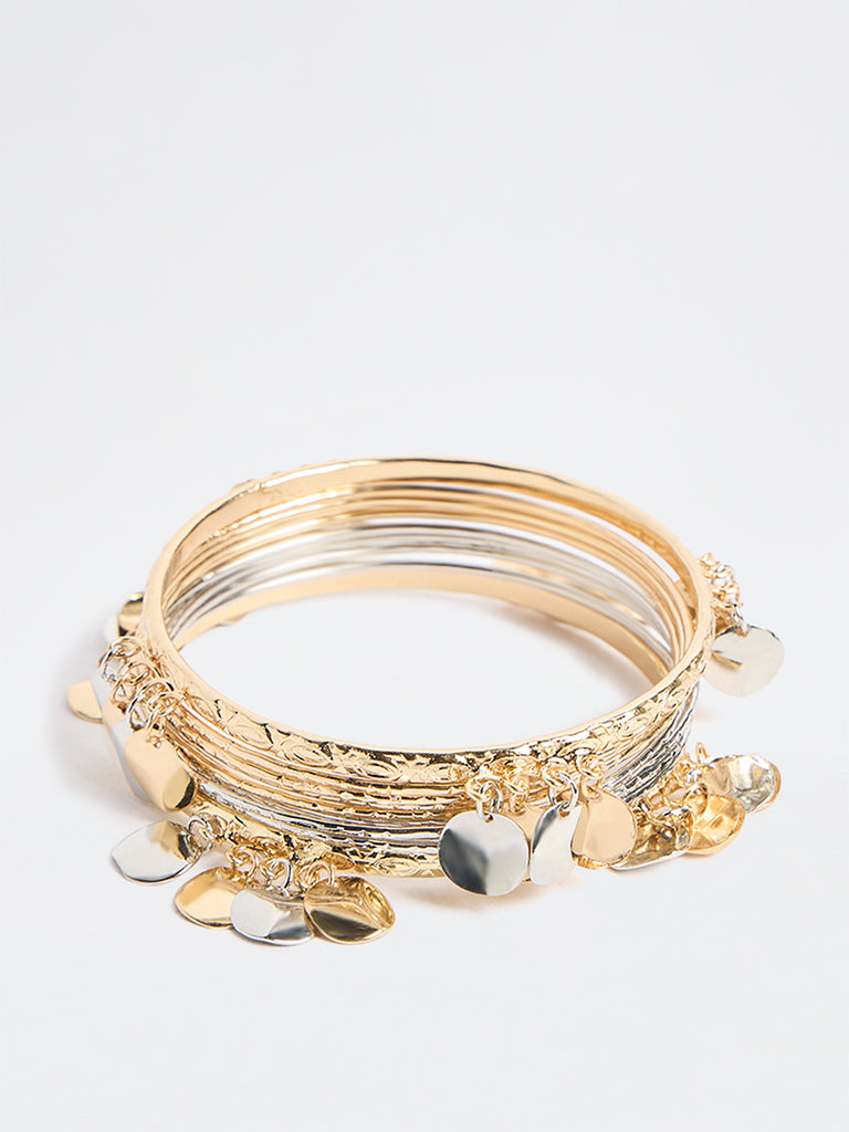 Westside Accessories Dual Tone Textured Bangles - Pack of 10