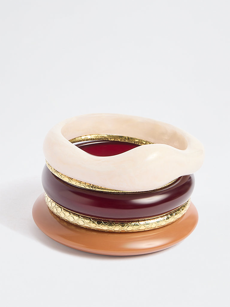 Westside Accessories Multicolour Resin and Metal Bangles - Pack of 5