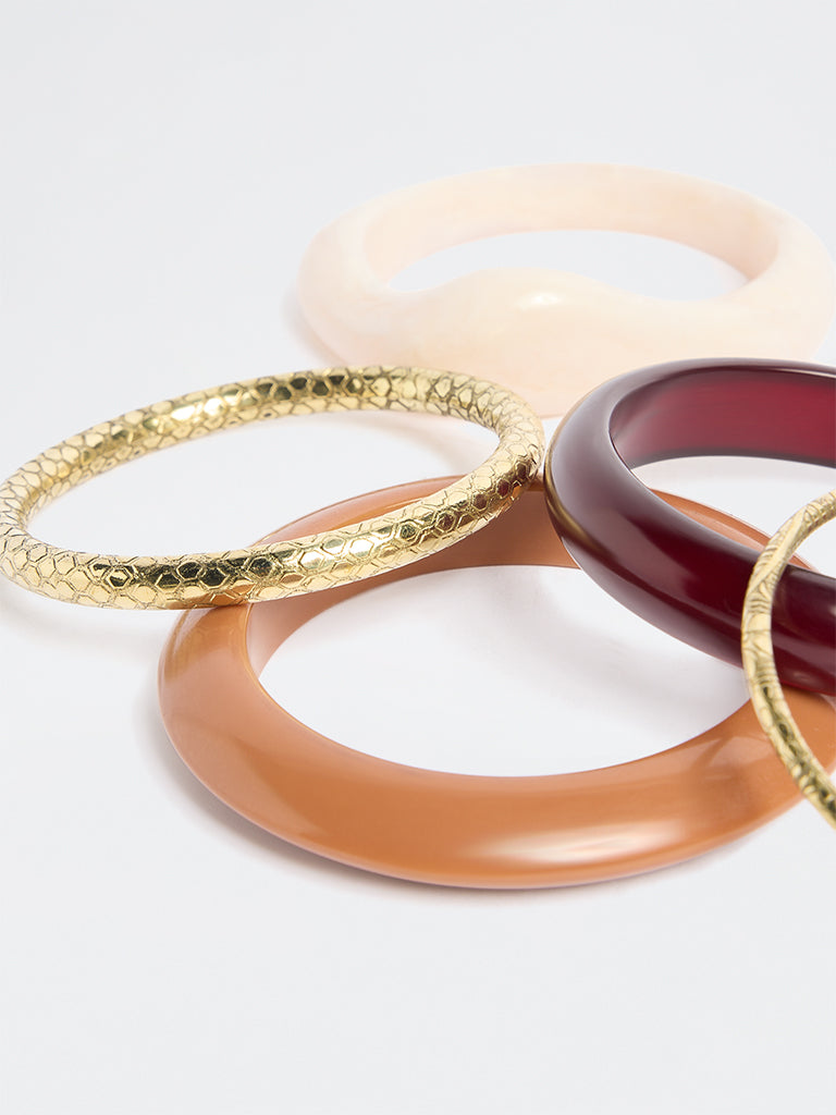 Westside Accessories Multicolour Resin and Metal Bangles - Pack of 5