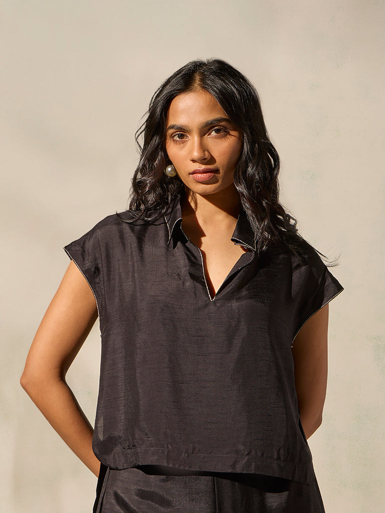 Samoh Solid Top with Camisole - Black