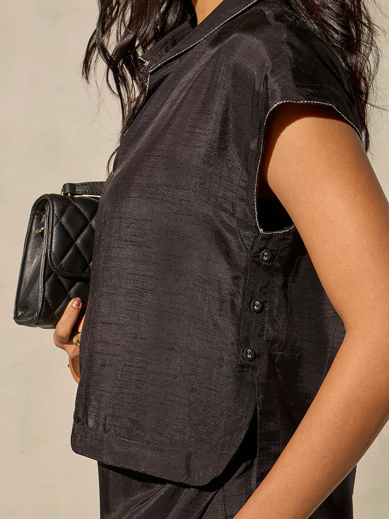 Samoh Solid Top with Camisole - Black