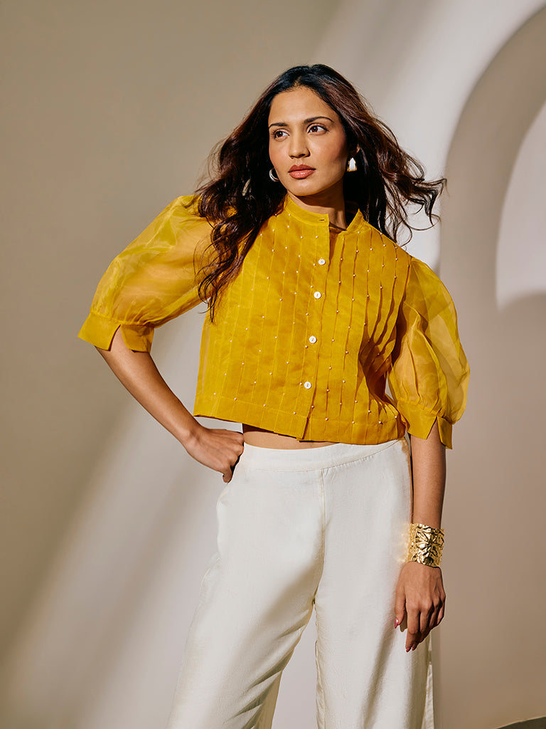 Samoh Sheer Top with Camisole - Yellow