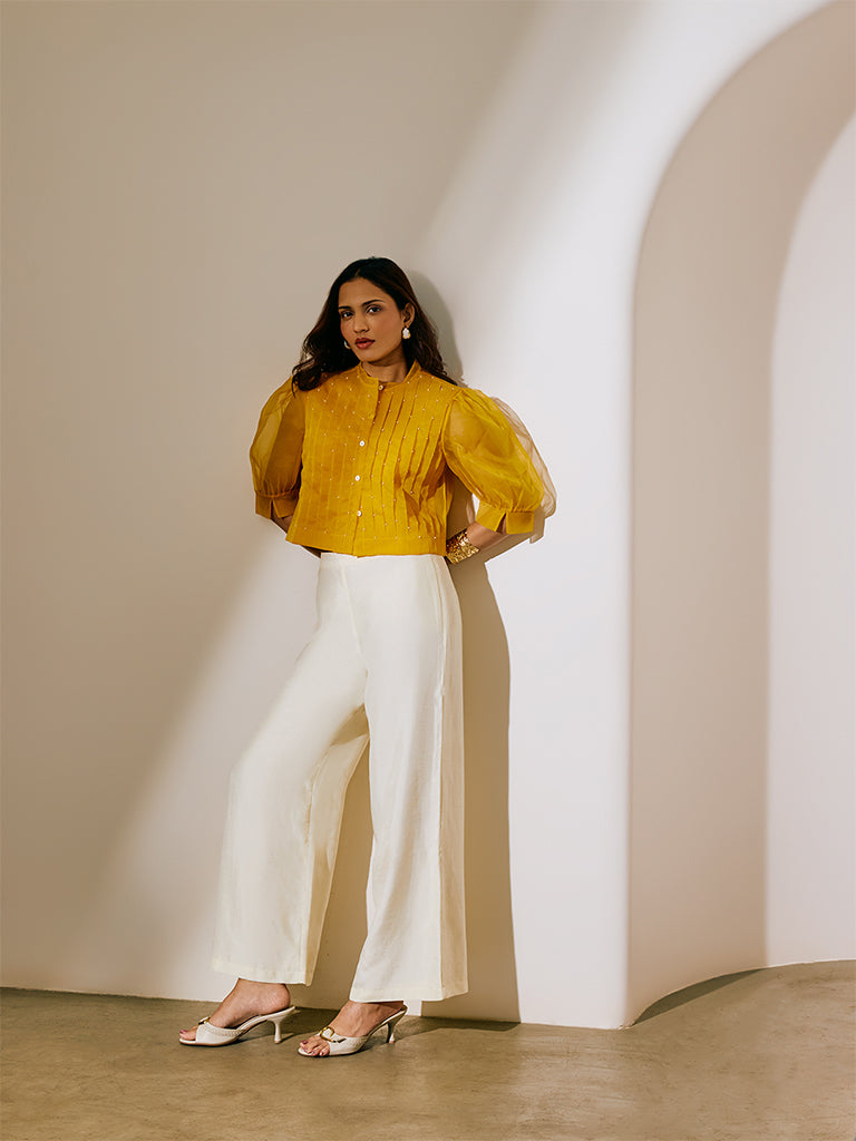 Samoh Sheer Top with Camisole - Yellow