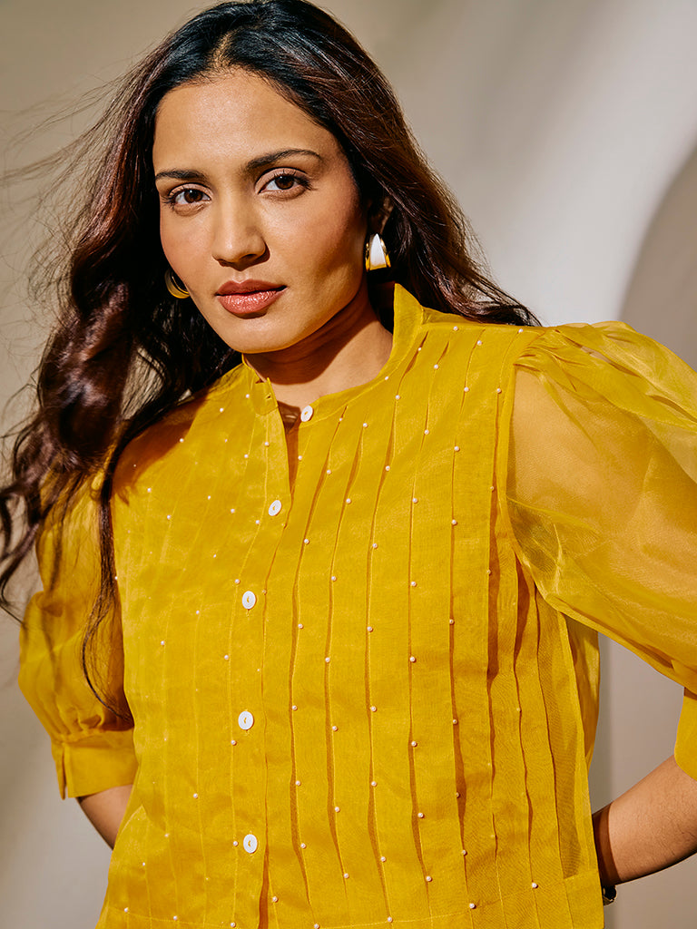 Samoh Sheer Top with Camisole - Yellow