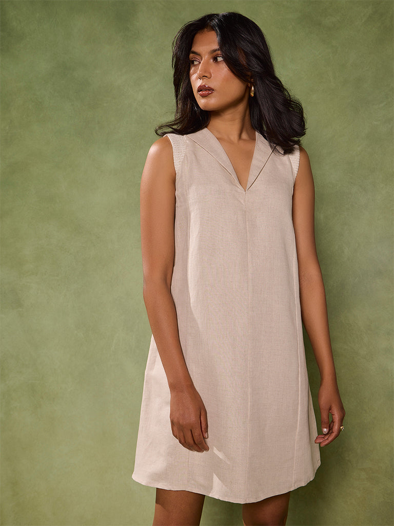 Solid Shift Dress – Beige