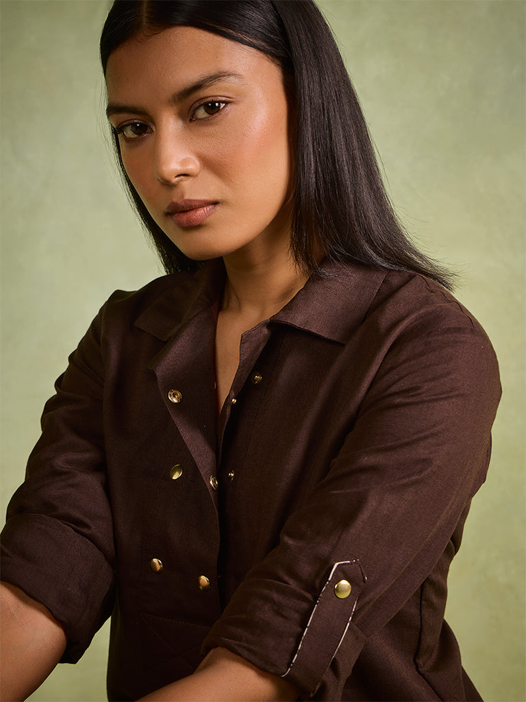 Studded Shirt Dress – Brown