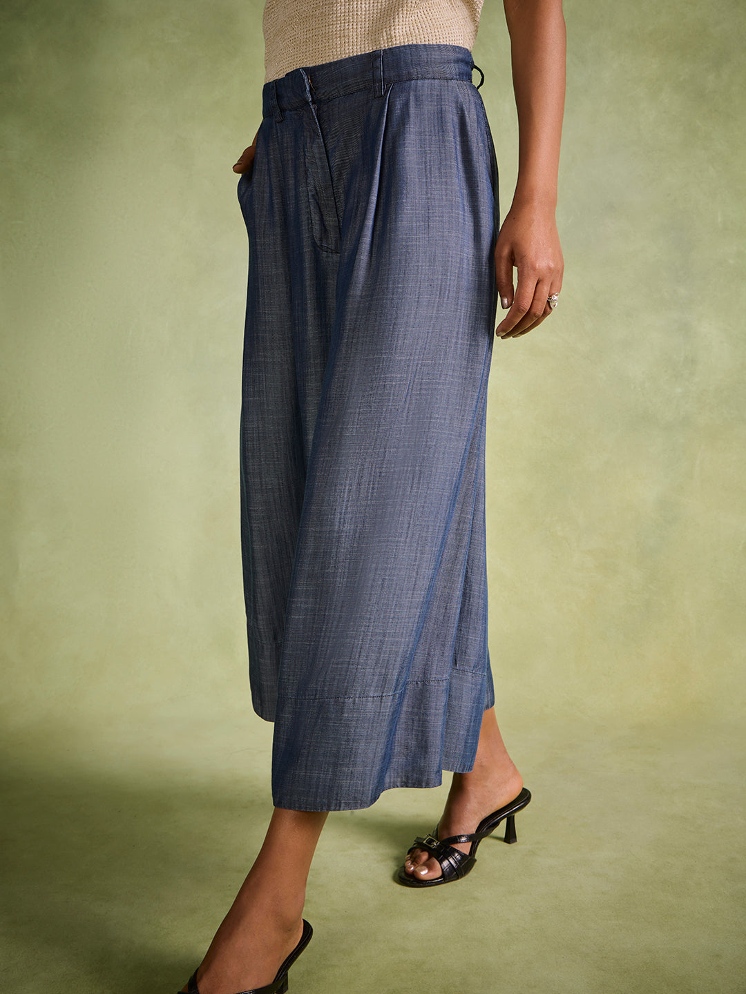 Wide-Leg Denim Pants – Blue