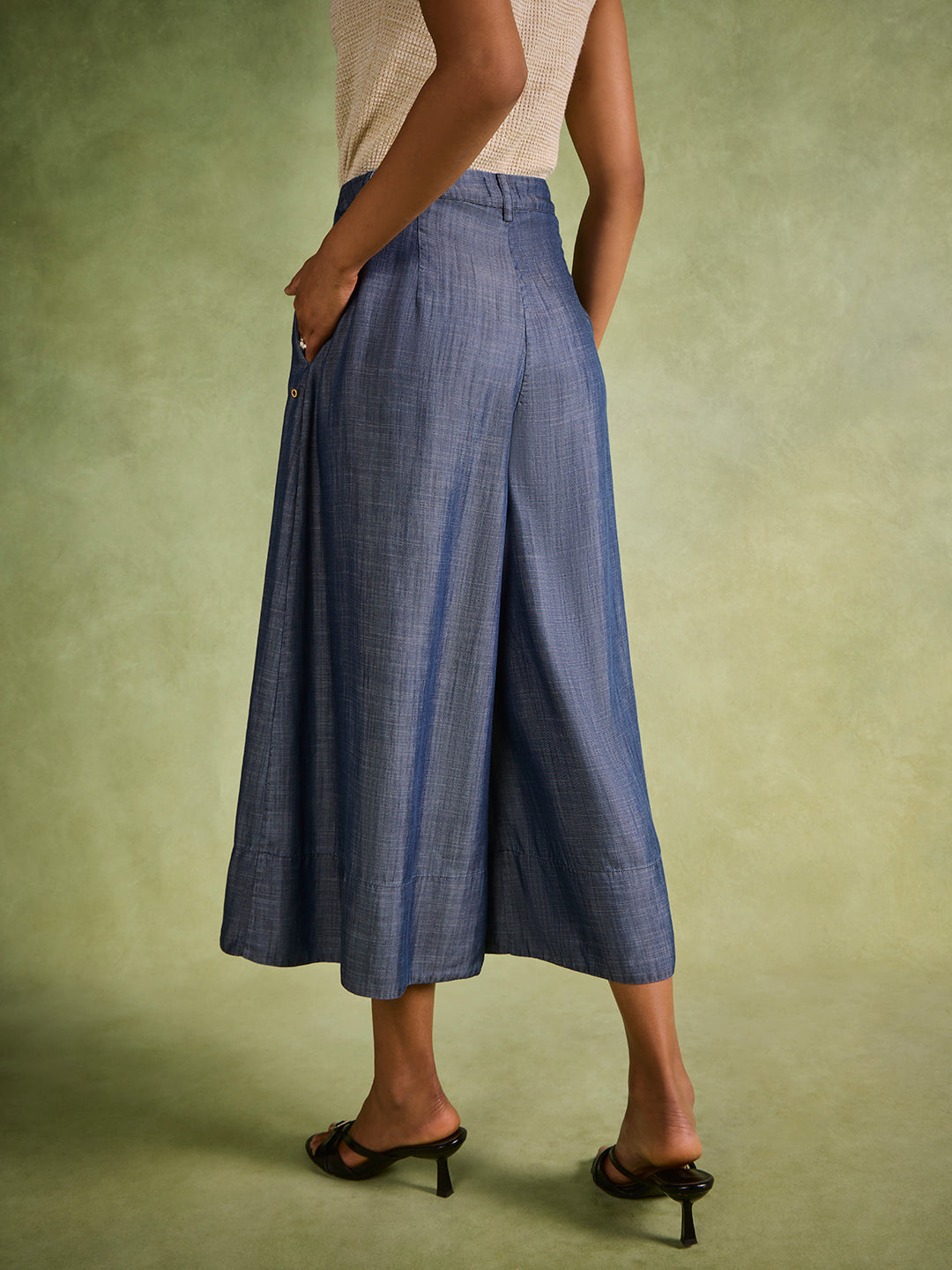 Wide-Leg Denim Pants – Blue