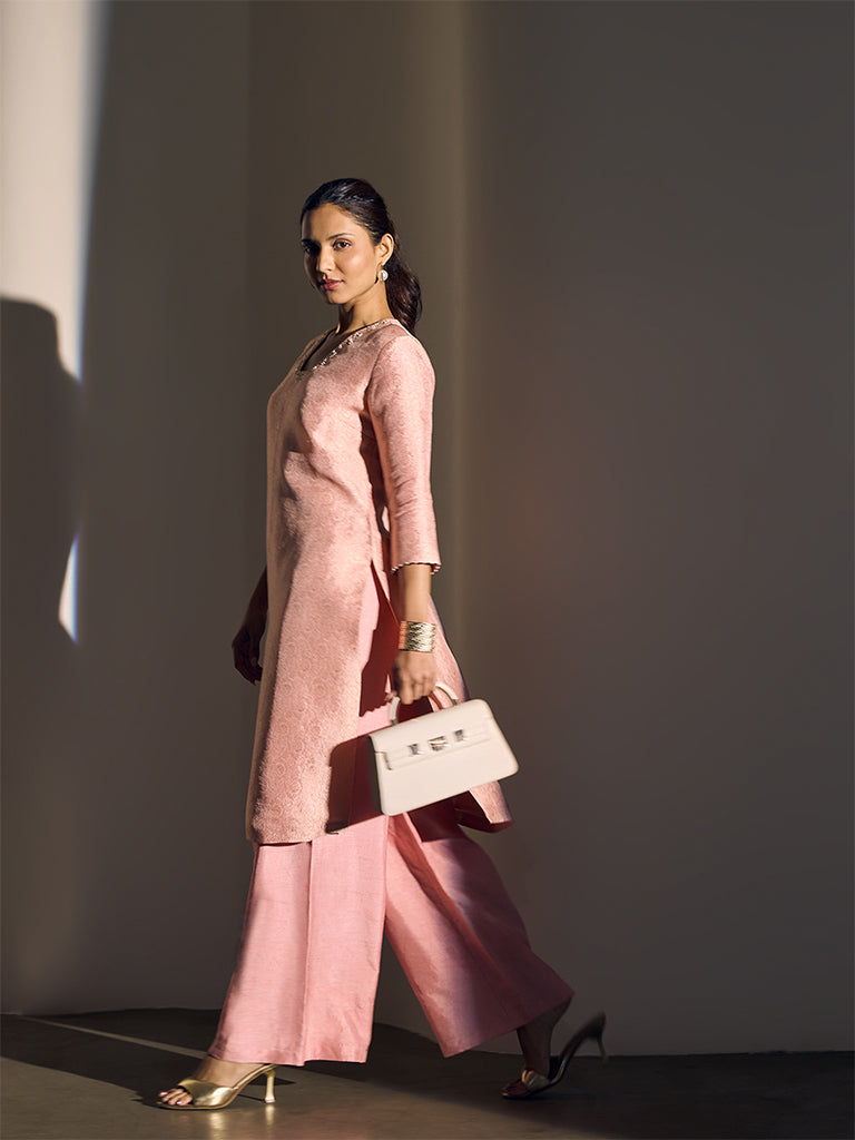 Jacquard Kurta – Pink