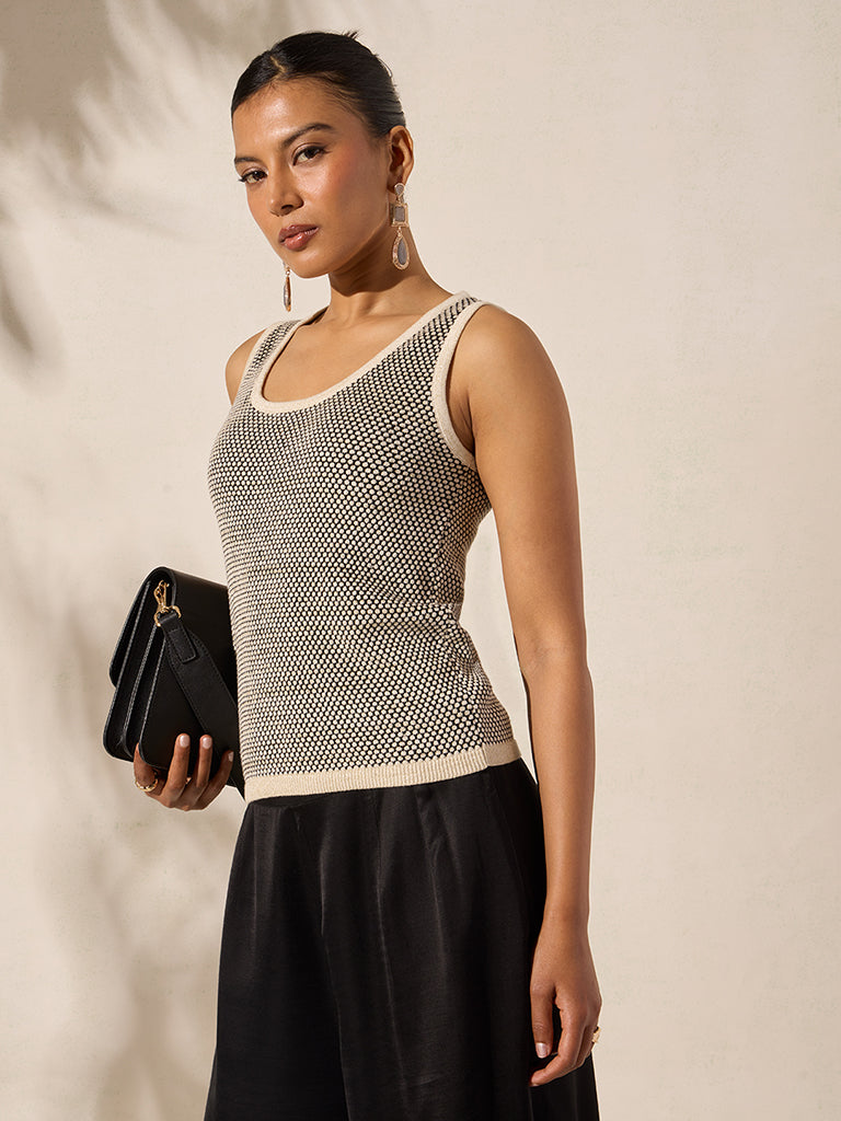Samoh Knit-Textured Tank Top - Black