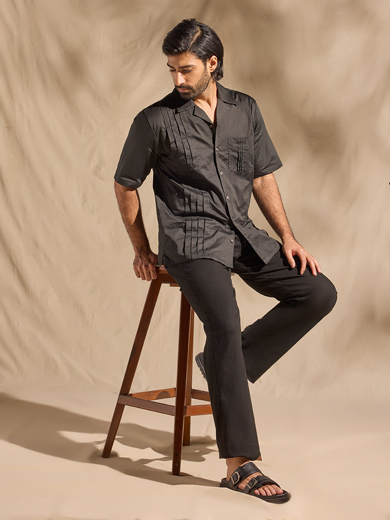 Pintuck Cotton Shirt - Black