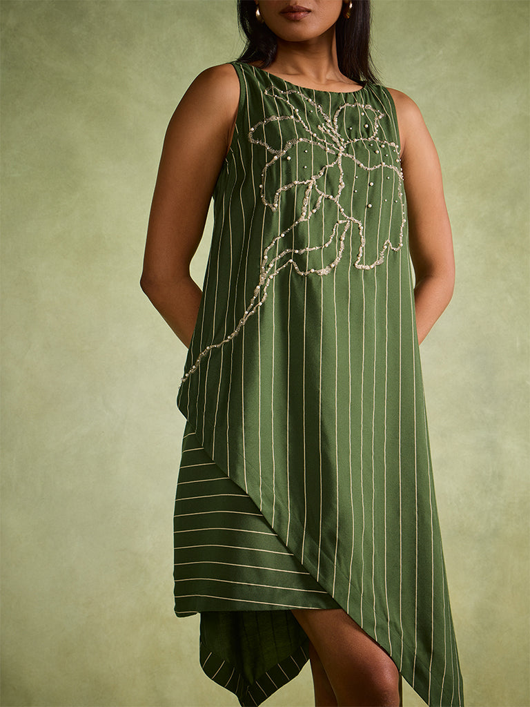 Embellished Asymmetric Dress – Green