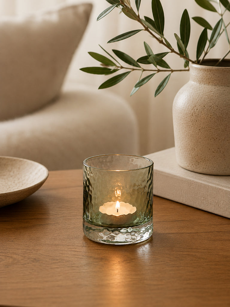 Westside Home Green Hammered Glass Votive Candle Holder