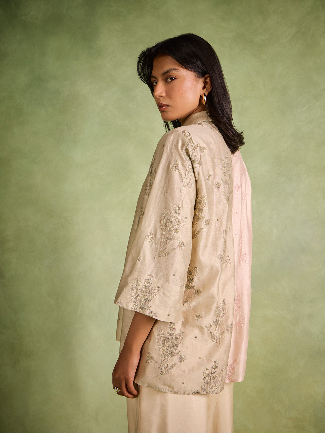 Floral Embroidered Shirt– Beige