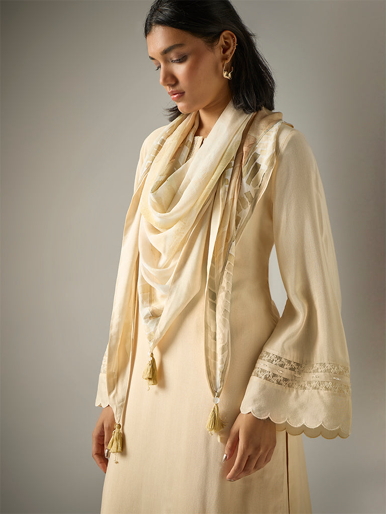 Three Piece Kurta Set – Cream