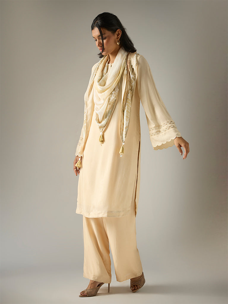 Three Piece Kurta Set – Cream