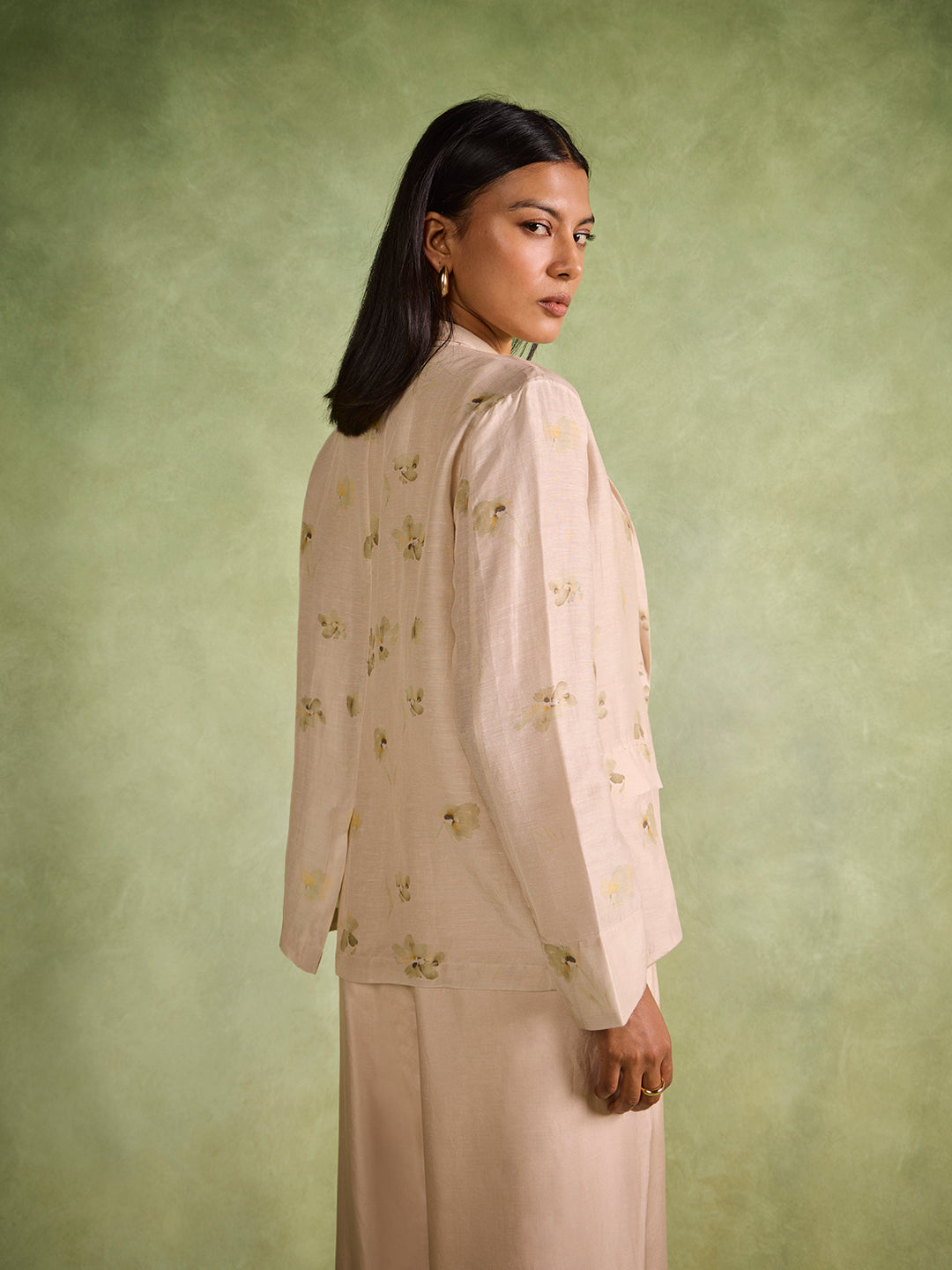 Floral Printed Jacket – Beige