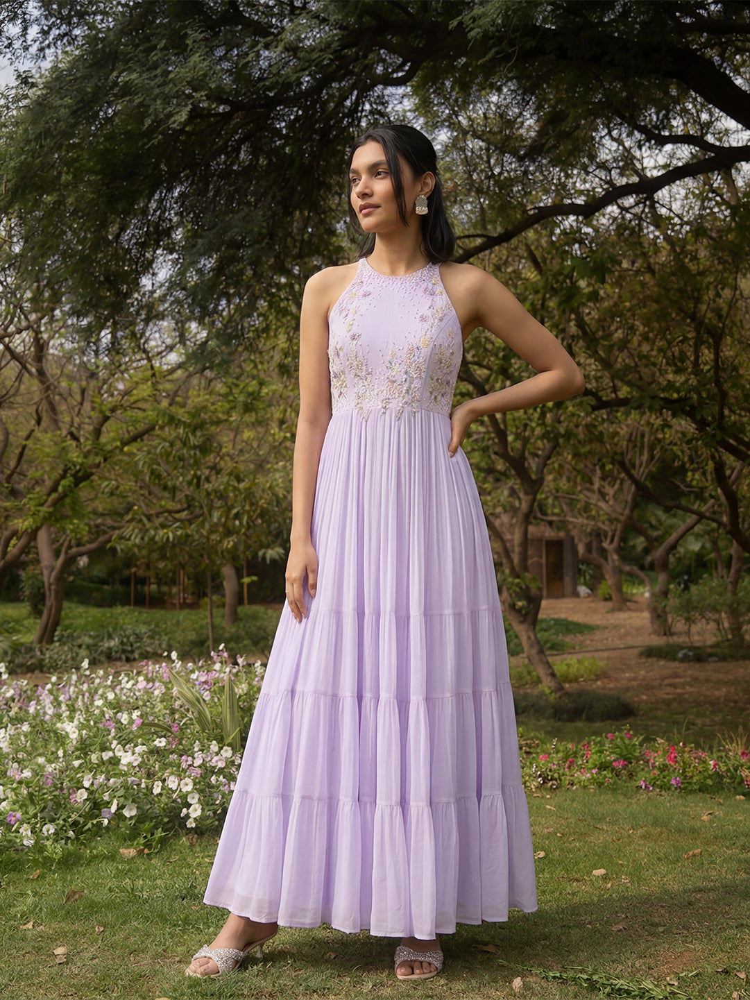 Embroidered Maxi Dress – Lavender