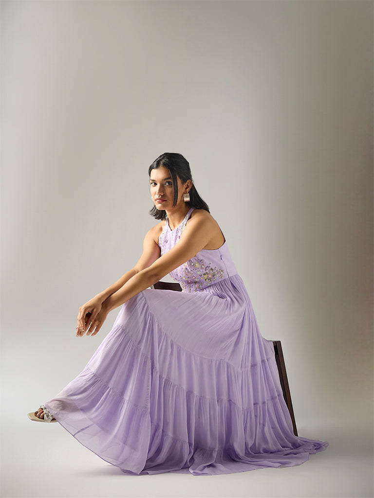 Embroidered Maxi Dress – Lavender