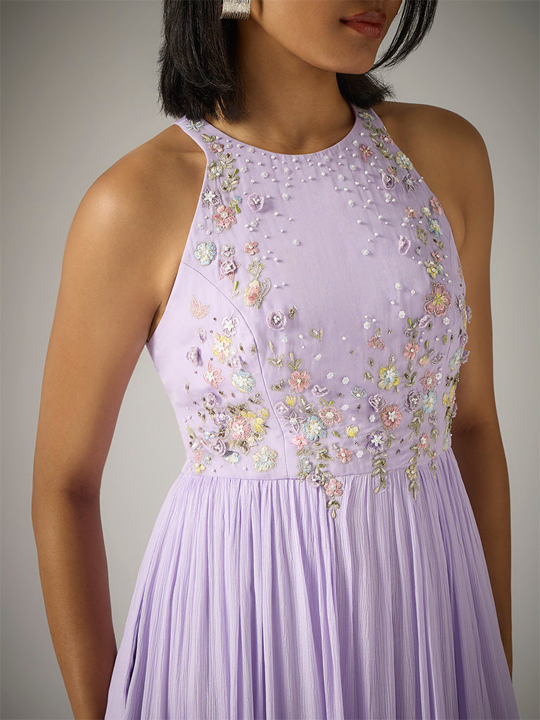 Embroidered Maxi Dress – Lavender
