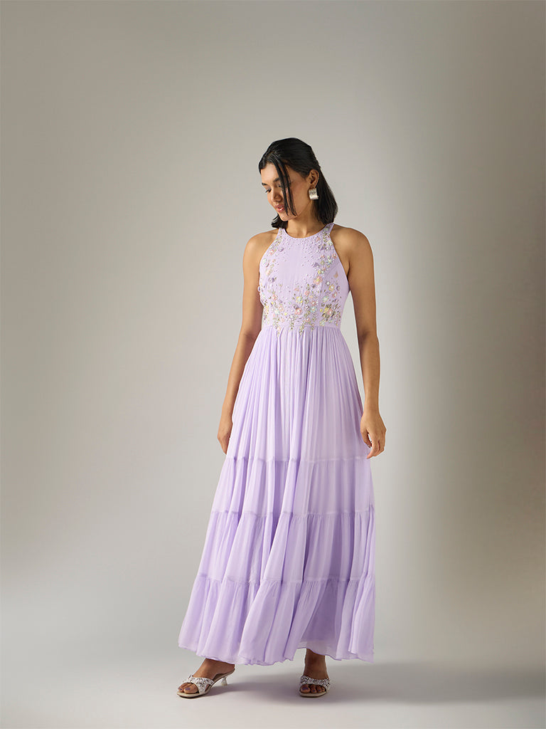 Embroidered Maxi Dress – Lavender