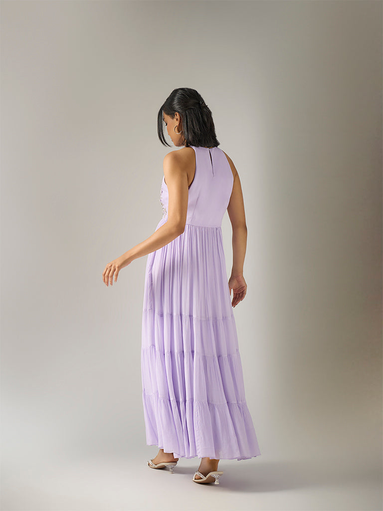 Embroidered Maxi Dress – Lavender