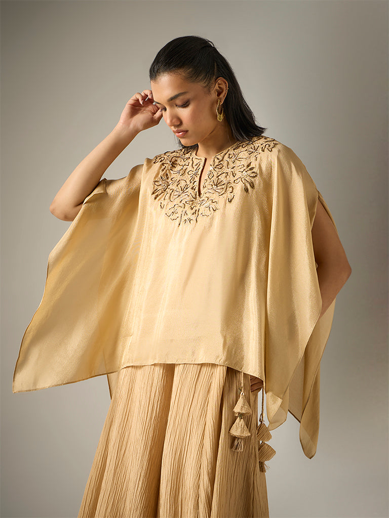 Embroidered Kaftan Top – Gold