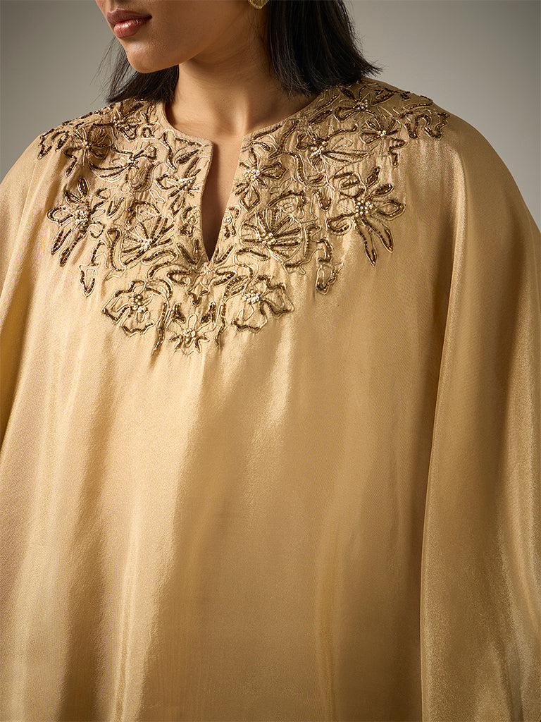 Embroidered Kaftan Top – Gold