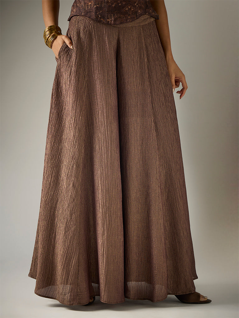 Crushed Tissue Palazzos – Brown