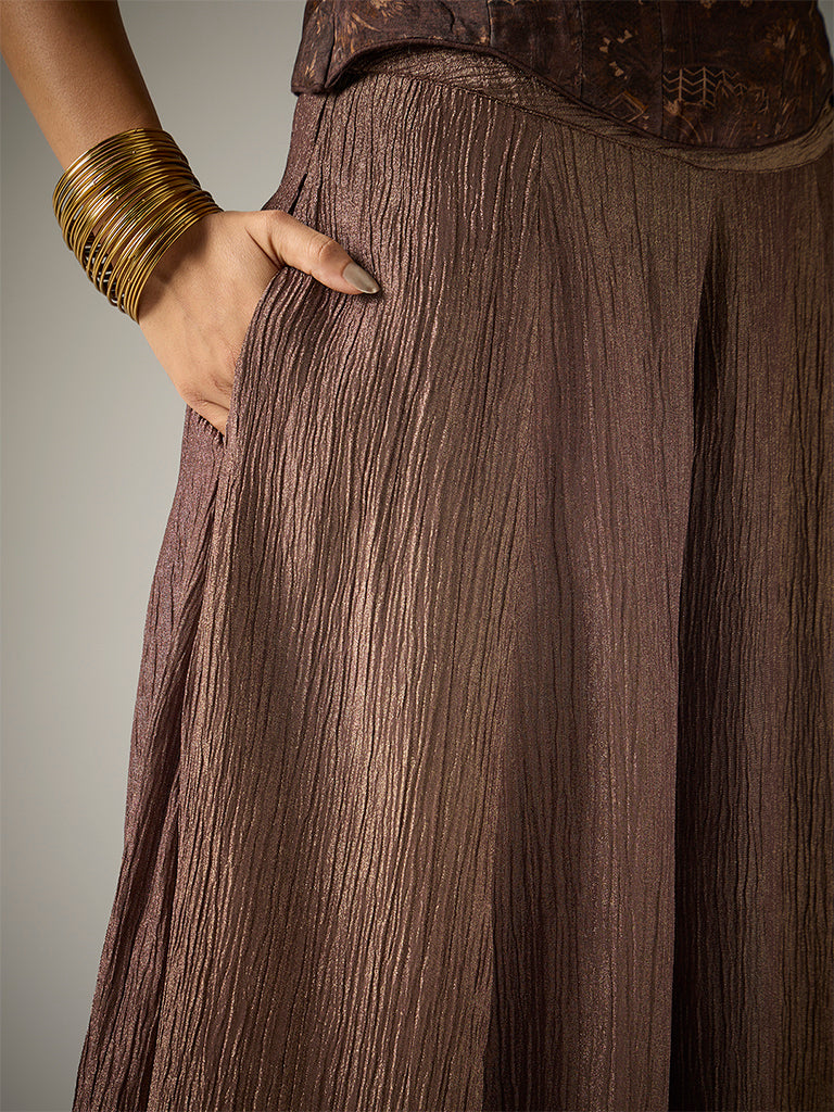 Crushed Tissue Palazzos – Brown