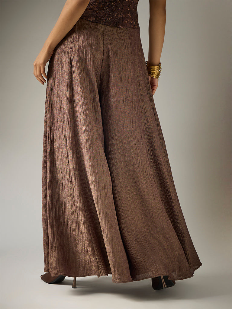 Crushed Tissue Palazzos – Brown