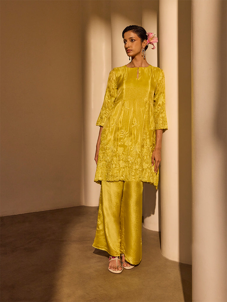 Textured Straight-Leg Pants - Yellow