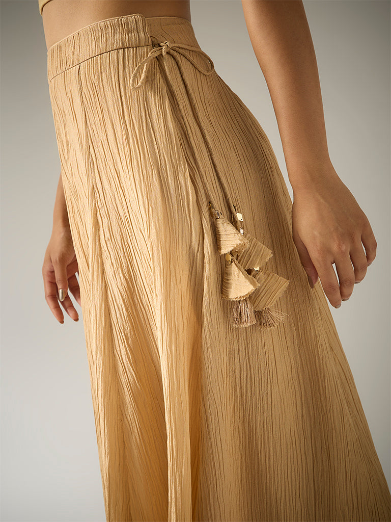 Crushed Tissue Palazzos – Gold