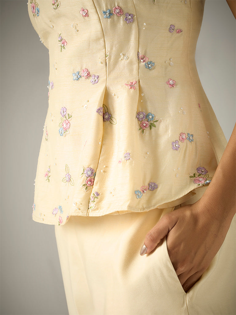 Embroidered Peplum Top – Cream