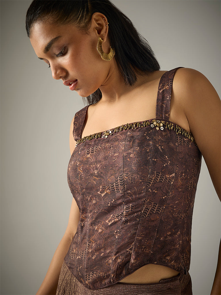 Printed Corset Top – Brown