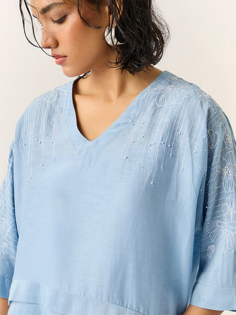 Embroidered Top – Blue