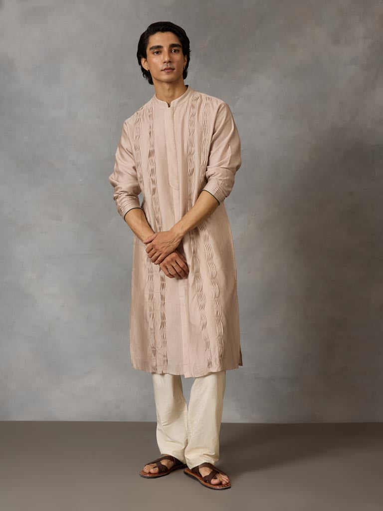 Pleated Kurta Set - Oyster