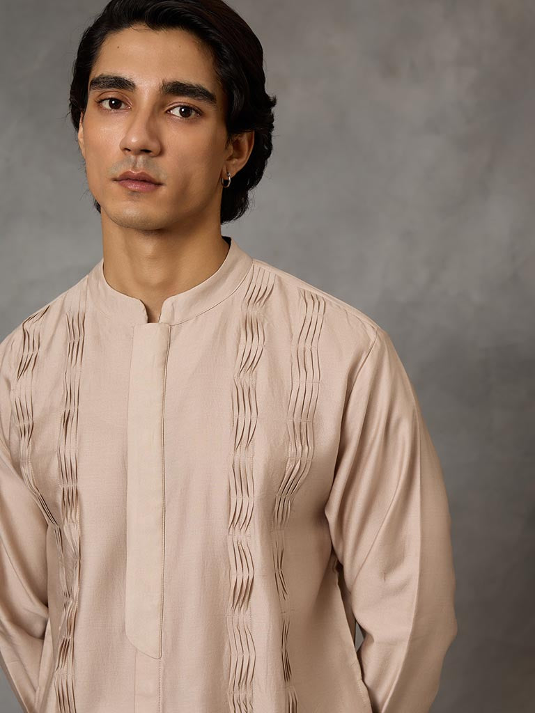 Pleated Kurta Set - Oyster