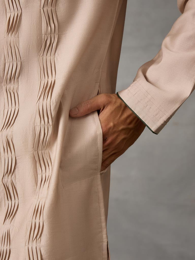 Pleated Kurta Set - Oyster