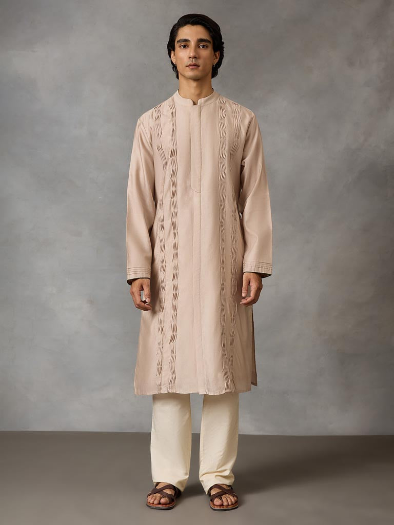 Pleated Kurta Set - Oyster