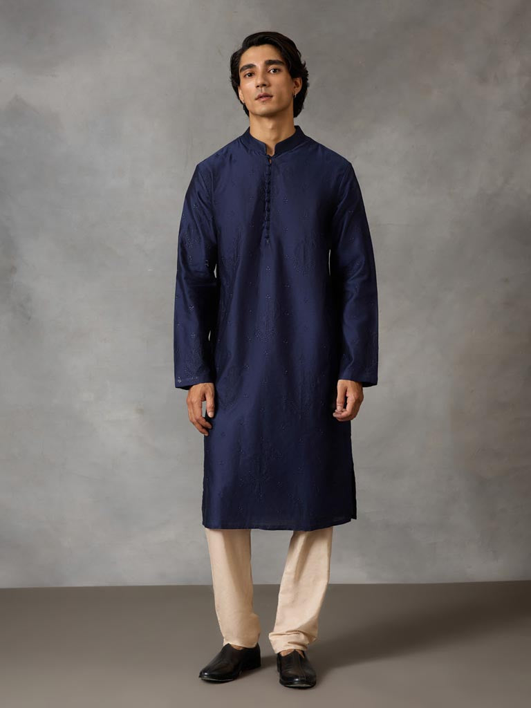 Embroidered Kurta Set - Navy