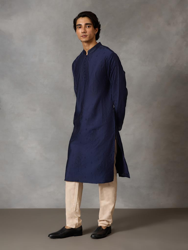 Embroidered Kurta Set - Navy