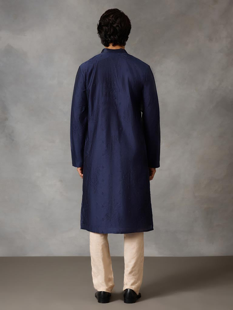 Embroidered Kurta Set - Navy