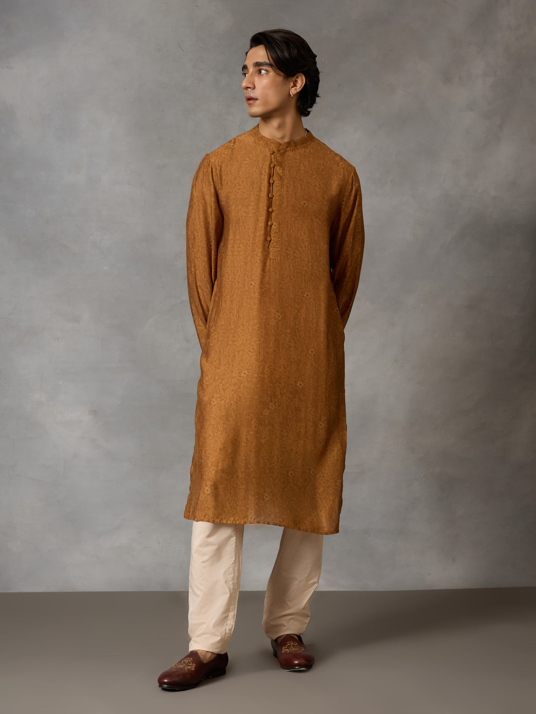 All-Over Print Kurta - Mustard
