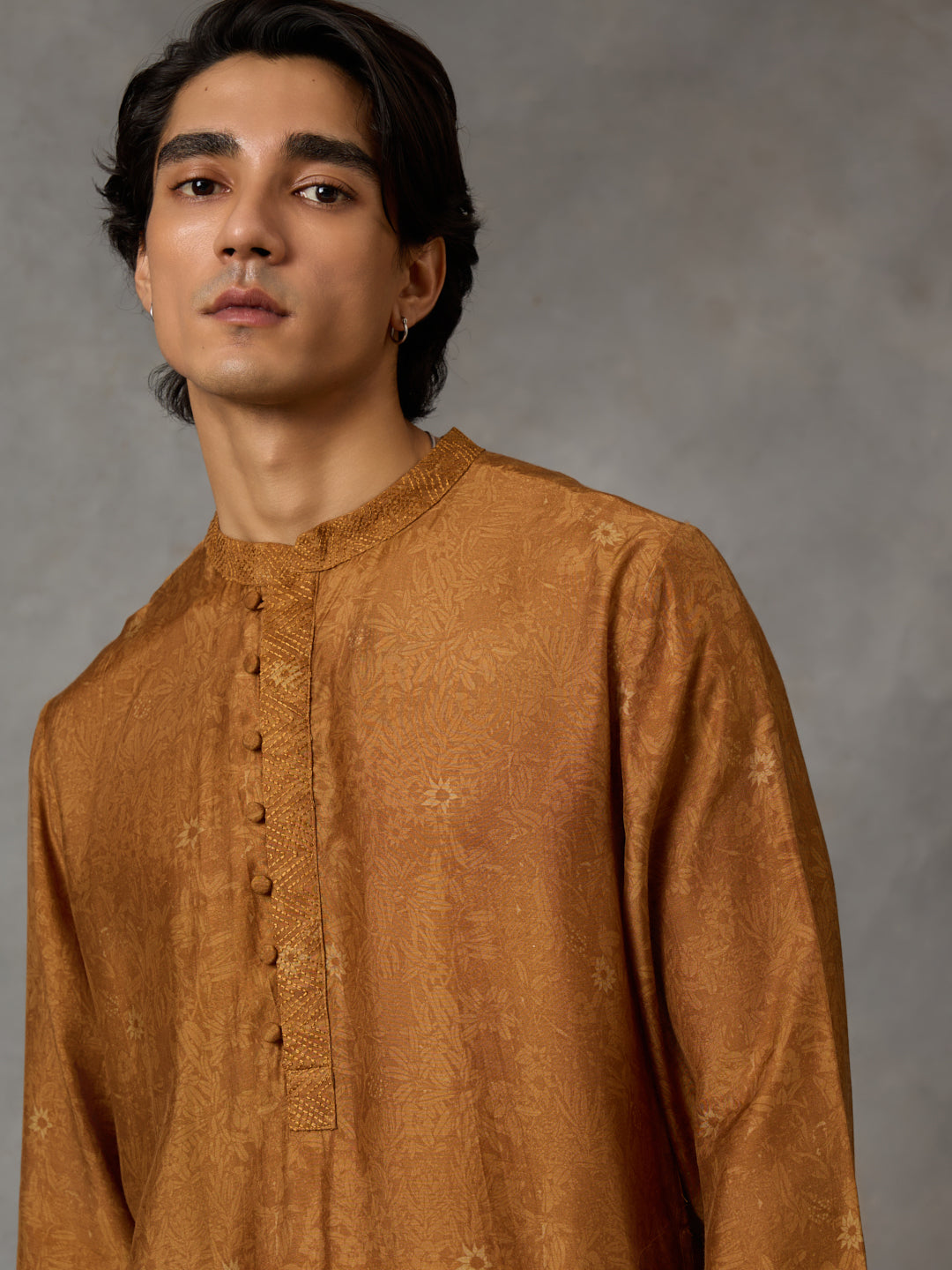 All-Over Print Kurta - Mustard