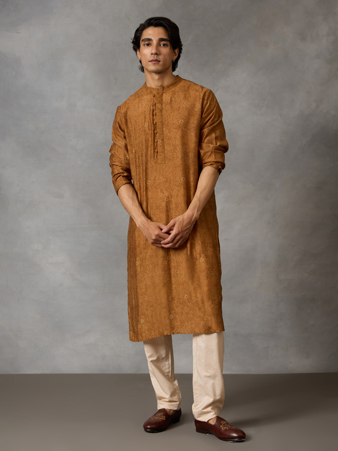 All-Over Print Kurta - Mustard