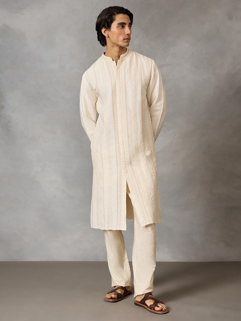 Dori Embroidered Kurta - Off White